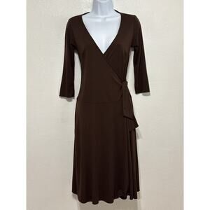 VTG 90s Y2K Charlotte Russe Faux Wrap Midi Dress S Brown Trendy Fall City Chic